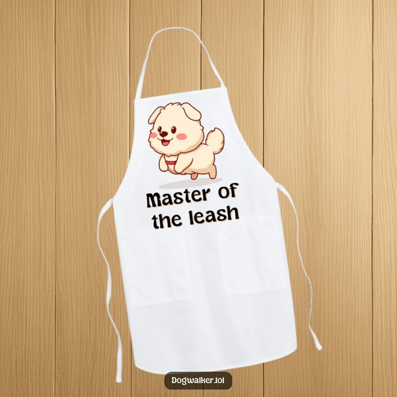 Funny Apron: A fluffy dog happily pulls a smiling dog walker sprite, perfect for kitchen duties.