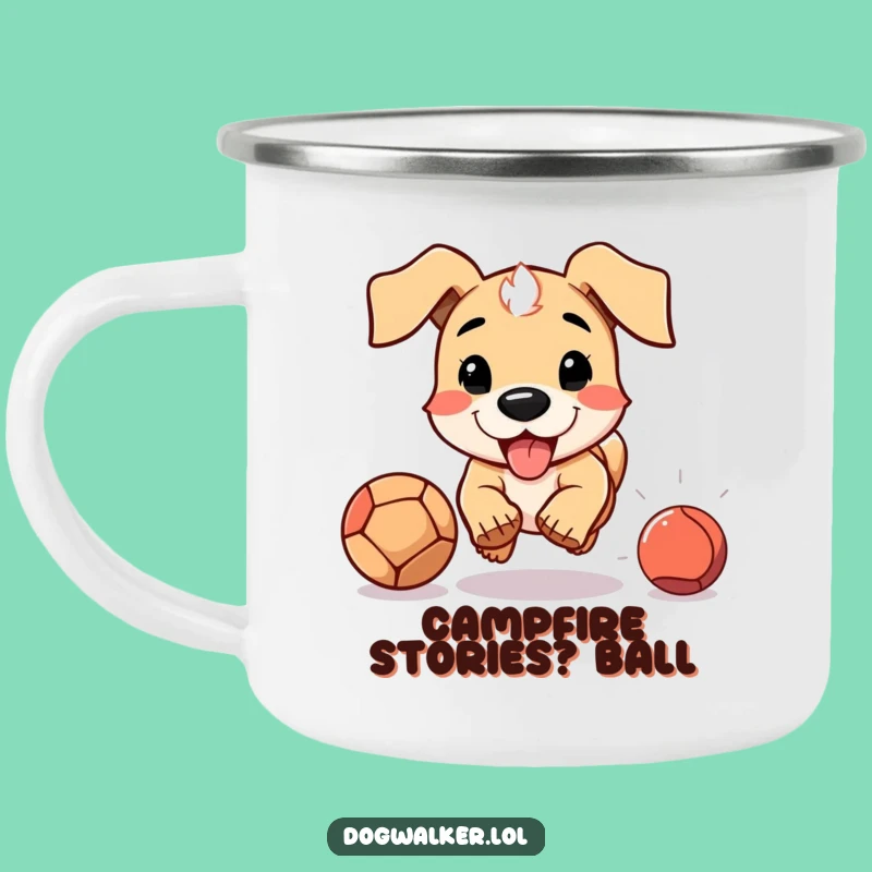 Funny Camp Mug: Dog Chases Ball, Sip Your Adventure with Humor