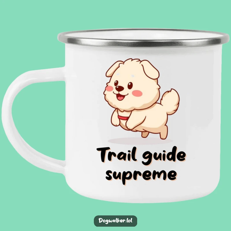 Funny Dog Walker Camping Mug: Happy Pup Enamel Cup, Hilarious Outdoor Gift