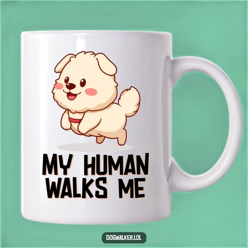Funny Dog Walker Mug: Happy Dog Pulling Owner, Hilarious Pet Lover Gift