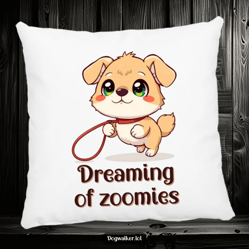 Funny Pillow: A happy giggling animal with wide, bright eyes is playfully led by a long leash, designed for humor.