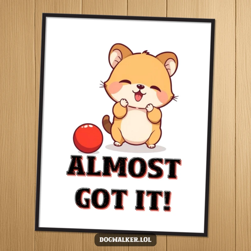 Funny Digital Art: A small animal is focused on catching a bouncing red ball with its paws, capturing a moment of play.