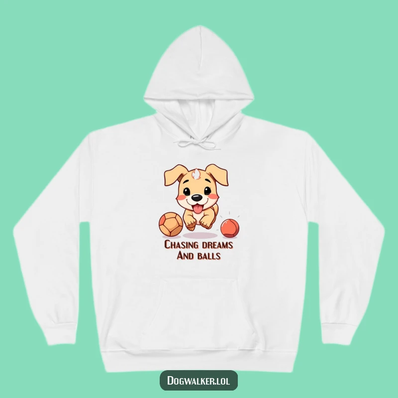 Funny Dog Hoodie: Floppy Eared Pup Chasing Ball, Cozy & Hilarious Gift