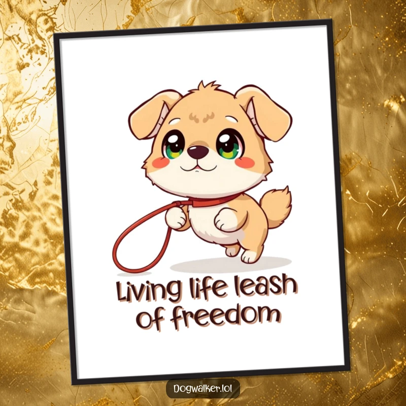Funny Free Printable Wall Art: Giggling animal with bright eyes, playfully pulled by a long leash, bringing joy to any room.
