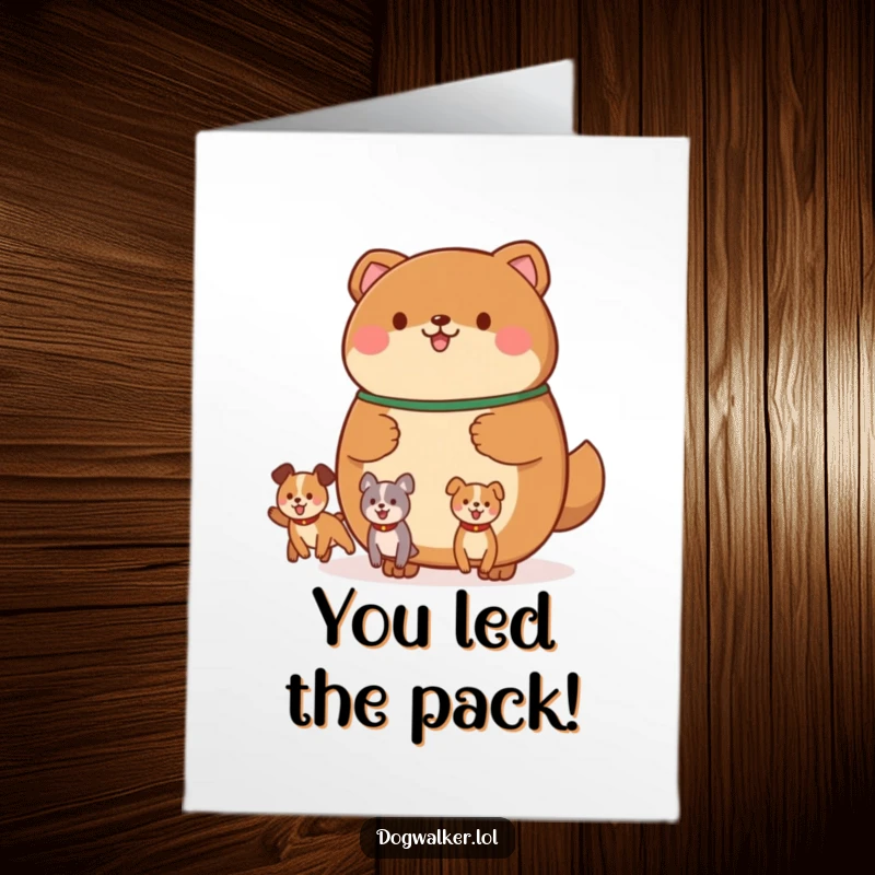 Funny Free Printable Congratulations Card: A round, brown animal holding a leash with multiple, happily bouncing canine shapes.