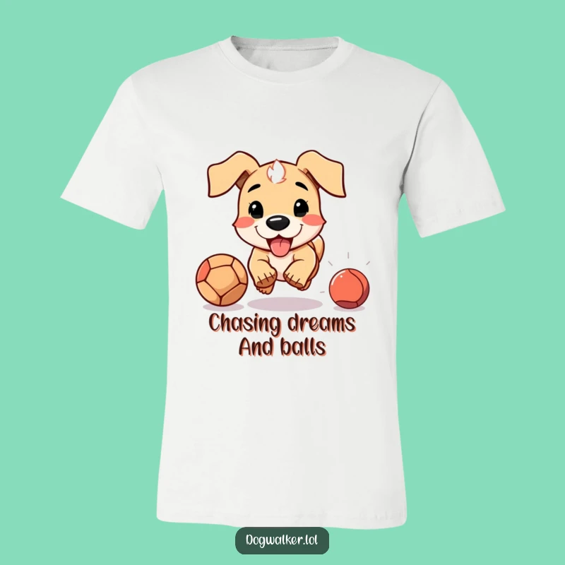 Funny Fetch T-Shirt: Floppy Eared Dog Chases Ball, Hilarious Pet Apparel